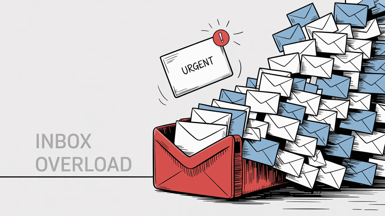 Overwhelmed Gmail inbox showing thousands of old emails creating digital clutter and the need for automatic cleanup